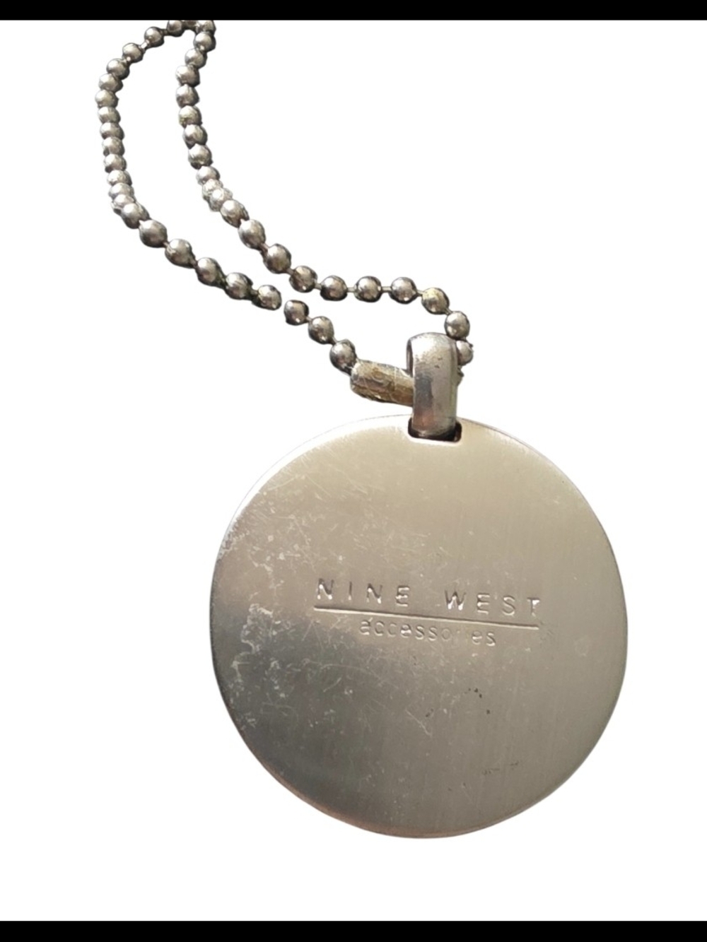 Nine West Silver Round Pendant Necklace - Classic Disc Charm